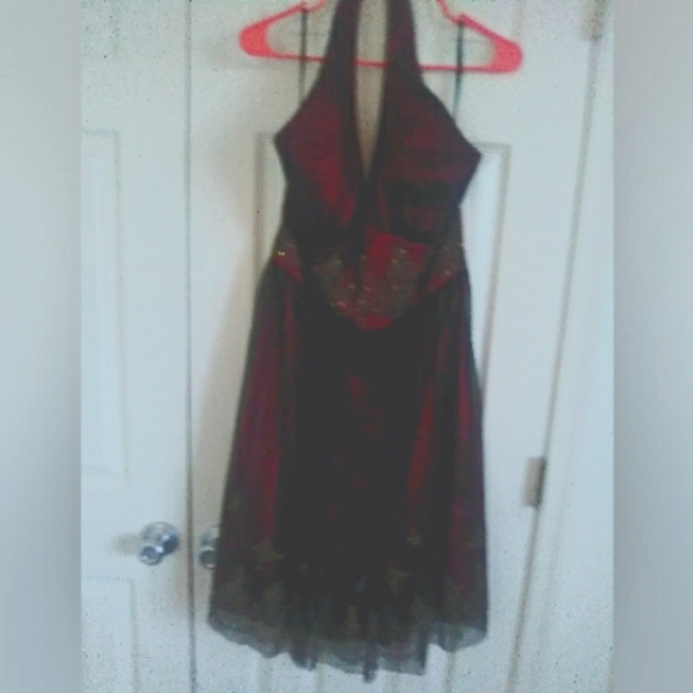Red, Black Dress with Gold